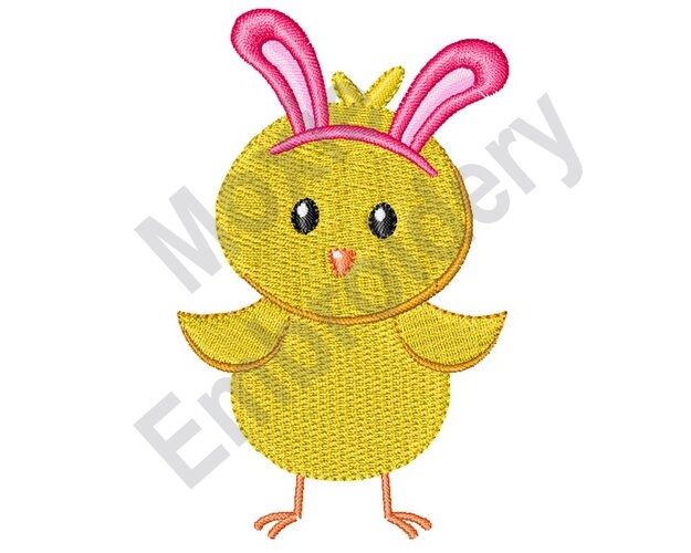 Easter Chick - Machine Embroidery Design, Baby Chicken Embroidery Pattern, Chick With Rabbit Ears Embroidery Design