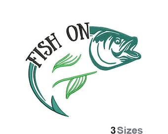 Fish On - Disegno per ricamo a macchina - 3 dimensioni, disegno per ricamo a forma di pesce, disegno per ricamo a forma di pesce verde