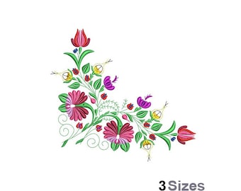 Flowers Corner - Machine Embroidery Design - 3 Sizes, Spring Flowers Embroidery Pattern, Floral Embroidery Design