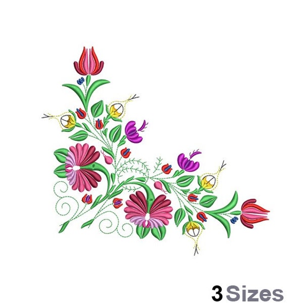 Flowers Corner - Machine Embroidery Design - 3 Sizes, Spring Flowers Embroidery Pattern, Floral Embroidery Design