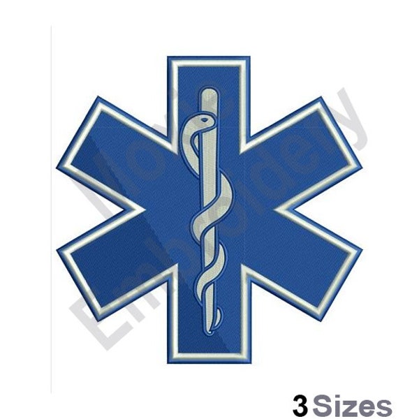 Star Of Life - Machine Embroidery Design - 3 Sizes, EMS Paramedic Symbol Embroidery Pattern, Emergency Medical Symbol Embroidery Design