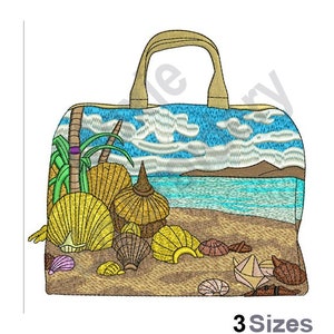 Bolso de playa - Diseño de bordado a máquina - 3 tamaños, Patrón de bordado de bolso de mano de escena oceánica, Diseño de bordado de bolso de mujer decorado