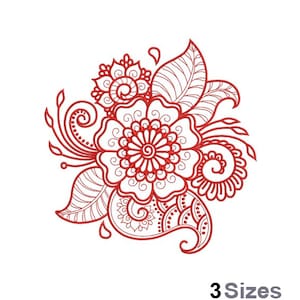 Redwork Paisley Flower - Machine Embroidery Design - 3 Sizes, Fancy Flower Arrangement Embroidery Pattern, Artistic Flower Embroidery Design