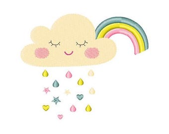 Cartoon Cloud & Rainbow - Machine Embroidery Design