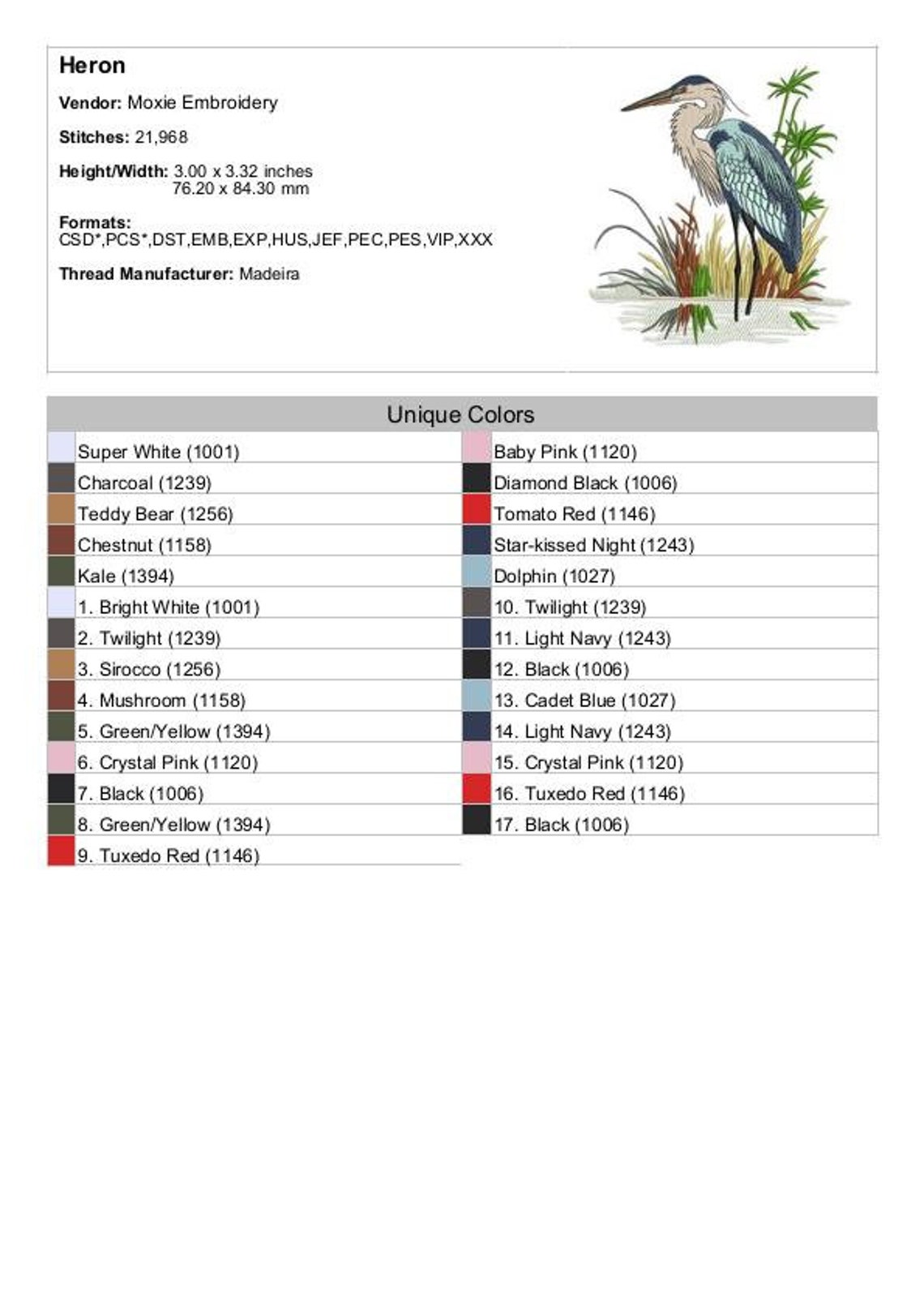 Heron - Machine Embroidery Design - 3 Sizes, Great Blue Heron in Swamp ...