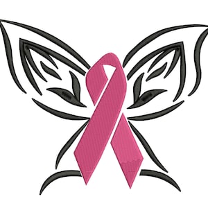 Breast Cancer Butterfly Silhouette (3 Sizes). Machine Embroidery Design, Awareness Ribbon Embroidery Pattern. Butterfly Hope Ribbon Design