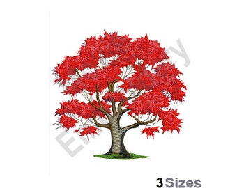 Red Maple Tree - Machine Embroidery Design - 3 Sizes, Swamp Maple Embroidery Design, Red Leaves Tree Embroidery, Autumn Tree Embroidery