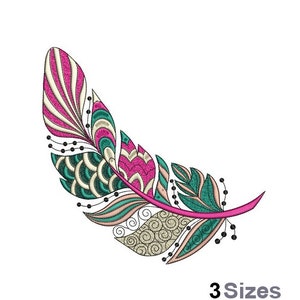 カラフルな鳥の羽 - 機械刺繍デザイン - 3 サイズ、部族の鳥の羽の刺繍パターン、エキゾチックな鳥の羽の刺繍デザイン