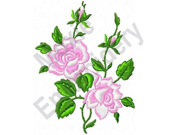 Pink Roses - Machine Embroidery Design, Roses With Leaves Arrangement Embroidery Design, Rose Buds Embroidery Design, Floral Embroidery