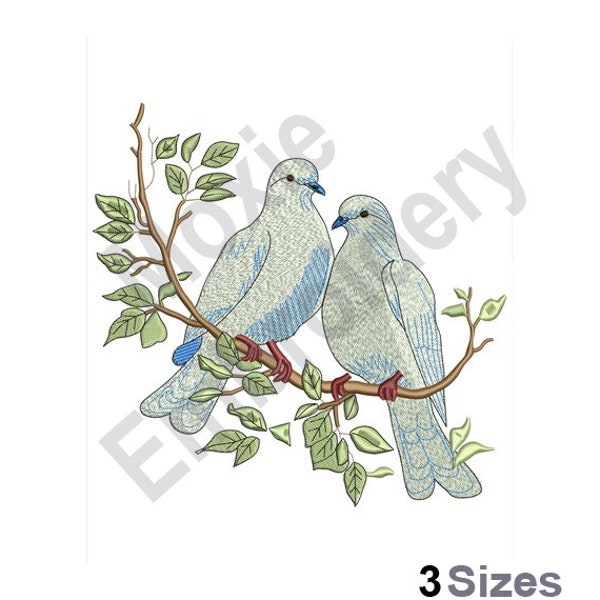 Wedding Doves On Tree Branch - Machine Embroidery Design - 3 Sizes, Love Birds Embroidery Pattern, White Doves Embroidery Design