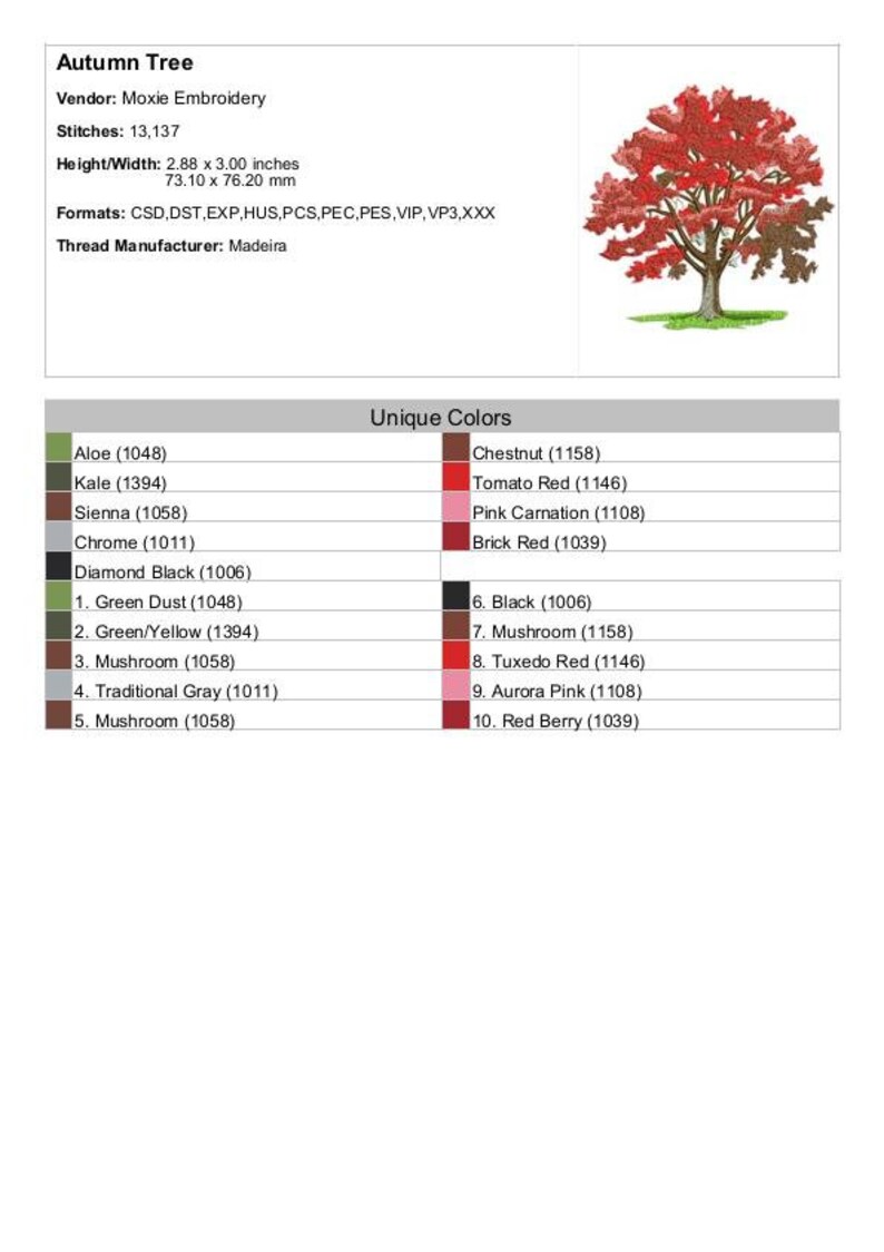 Autumn Tree - Machine Embroidery Design - 3 Sizes, Fall Leaves Tree ...