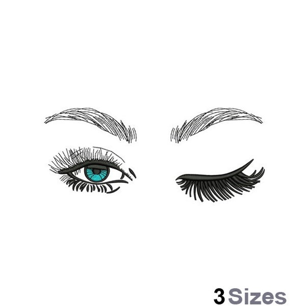 Winking Girl Eyes - Machine Embroidery Design - 3 Sizes, Lady Eyes Embroidery Pattern, Woman Eye Wink Embroidery Design