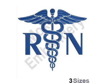 RN - Diseño de bordado a máquina, patrón de bordado de caduceo, diseño de bordado de enfermera registrada médica