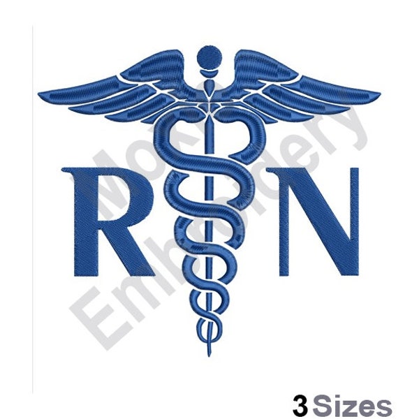 RN - Machine Embroidery Design, Caduceus Embroidery Pattern, Medical Registered Nurse Embroidery Design