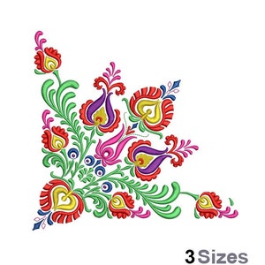 Floral Corner - Machine Embroidery Design - 3 Sizes, Folk Art Flowers Embroidery Pattern, Flower Corner Decoration Embroidery Design