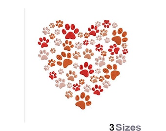 Paw Print Heart - Machine Embroidery Design - 3 Sizes, Dogs Pawprints Embroidery, Valentine&#39;s Day Design, I Love Pets Embroidery Pattern