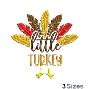 Little Turkey - Machine Embroidery Design - 3 Sizes, Turkey Feathers Embroidery Pattern, Thanksgiving Turkey Embroidery Design