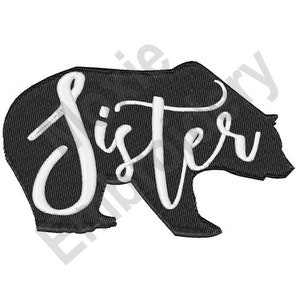 Sister Bear - Machine Embroidery Design, Black Bear Silhouette Embroidery Pattern, Sibling Embroidery Design