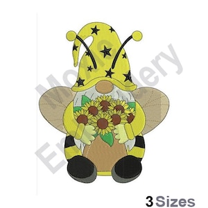 Gnome abeille tournesol - motif de broderie Machine - 3 tailles