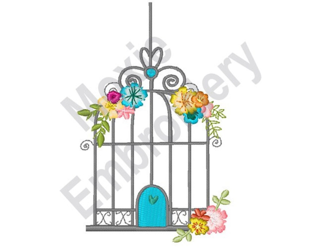 Bird Cage Machine Embroidery Design, Floral Bird Cage Embroidery