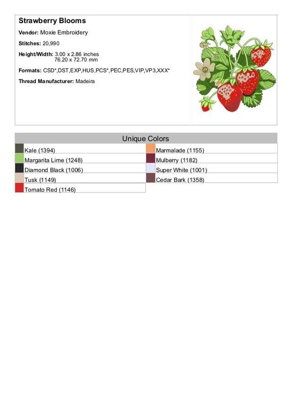 Strawberry Blooms - Machine Embroidery Design - 3 Sizes, Flowering
