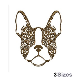 Boston Terrier - Machine Embroidery Design - 3 Sizes, Dog Head Embroidery Design, Zentangle Boston Terrier Embroidery Pattern, Realistic Dog
