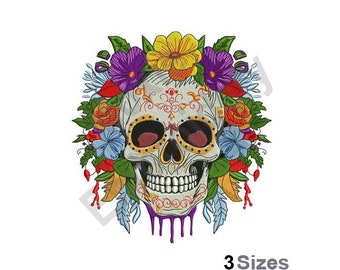 Floral Sugar Skull - Machine Embroidery Design - 3 Sizes, Day Of The Dead Skull Embroidery Pattern, Dia De Los Muertos Flower Skull Design
