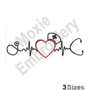 Nurse Heartbeat - Machine Embroidery Design, Medical Stethoscope Embroidery, ECG Graph Design, Registered Nurse Hat Embroidery Pattern