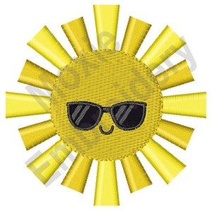 Summer Sun - Machine Embroidery Design, Sun In Sunglasses Embroidery Design, Cool Sun Embroidery Design, Sunshine Embroidery Design