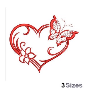Butterfly Heart - Machine Embroidery Design - 3 Sizes, Love Heart ...