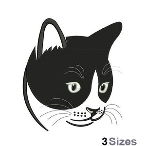 猫の頭 - 機械刺繍デザイン - 3サイズ、黒猫のシルエット刺繍パターン、かわいい子猫の刺繍、リアルな猫の刺繍