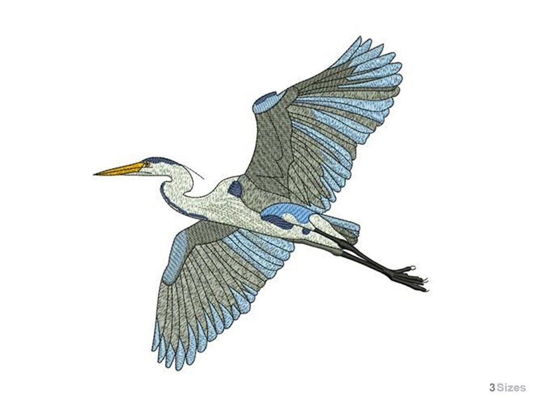 Heron Flight - Machine Embroidery Design - 3 Sizes, Flying Heron ...