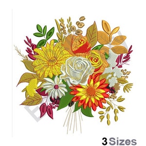 Blumenstrauß - Stickmuster, Maschinenstickmuster, 3 Größen, Rosen, Margeriten & Wildblumen Stickmuster