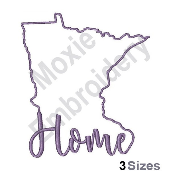 Minnesota Home - Machine Embroidery Design, Minnesota State Map Embroidery Design, American State Map Embroidery Pattern, Minnesota Outline