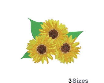 Sunflowers - Machine Embroidery Design - 3 Sizes, Three Sunflowers Embroidery Pattern, Floral Arrangement Embroidery