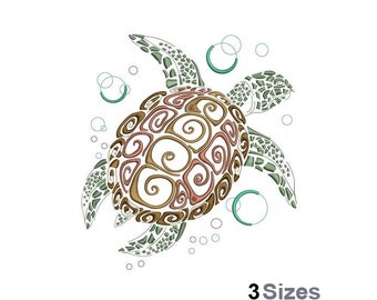 Sea Turtle - Machine Embroidery Design - 3 Sizes, Tribal Turtle Embroidery Pattern, Zentangle Turtle Embroidery Design