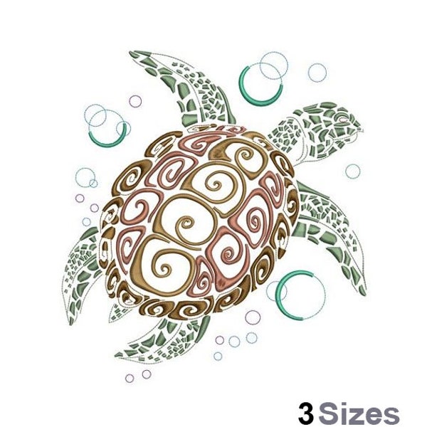 Sea Turtle - Machine Embroidery Design - 3 Sizes, Tribal Turtle Embroidery Pattern, Zentangle Turtle Embroidery Design