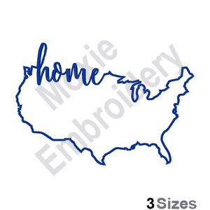 America Home - machineborduurontwerp, borduurpatroon Amerikaanse kaart, borduurontwerp kaartomtrek van de VS