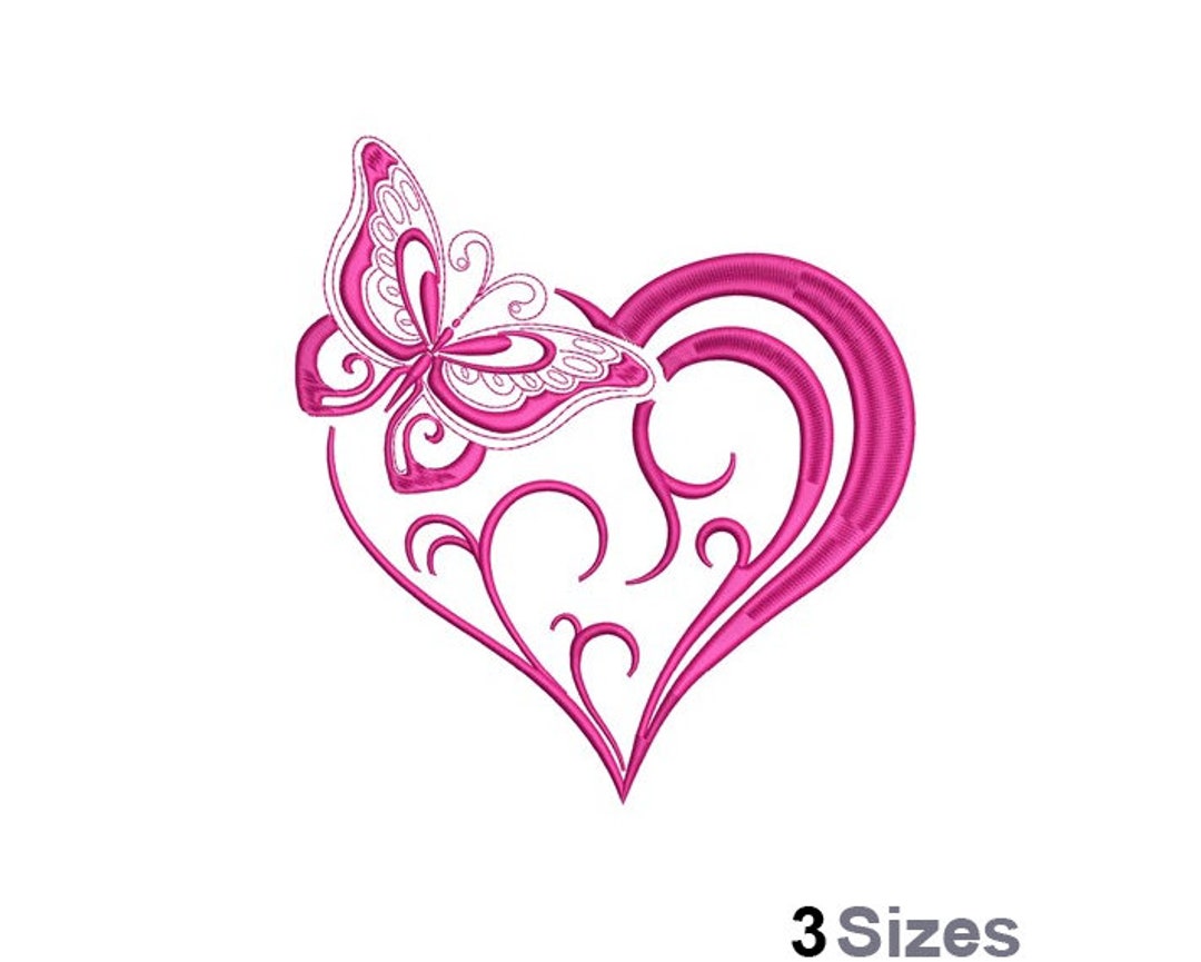 Butterfly Heart - Machine Embroidery Design - 3 Sizes, Pink Butterfly ...