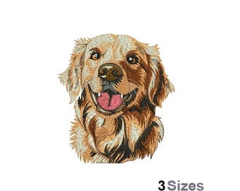 ゴールデンレトリバーの頭 - 機械刺繍デザイン - 3サイズ、かわいい犬