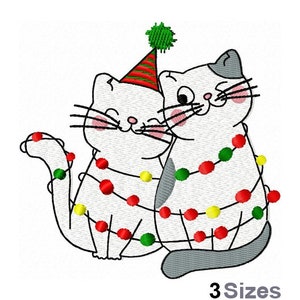 Cute Christmas Cats - Machine Embroidery Design - 3 Sizes, Happy Cat Couple Embroidery Design, Kawaii Cats Embroidery, Xmas Kittens Design