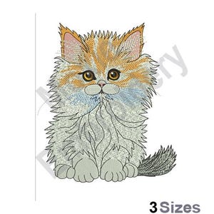Gatito esponjoso: diseño de bordado a máquina, 3 tamaños, patrón de bordado de gato blanco sentado, lindo diseño de bordado de gatito