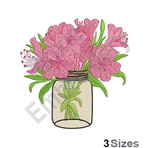 Flower Bouquet In Mason Jar - Machine Embroidery Design - 3 Sizes, Hibiscus Flowers Embroidery Pattern, Glass Vase Embroidery Design