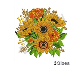 Sunflower Bouquet - Machine Embroidery Design - 3 Sizes, Sunflowers Embroidery Pattern, Floral Arrangement Embroidery Design