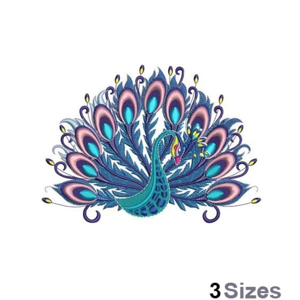 Peacock - Machine Embroidery Design - 3 Sizes, Elegant Peacock Embroidery Pattern, Exotic Bird Embroidery Design, Colorful Peafowl Design