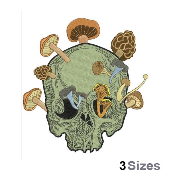 Mushrooms Skull - Machine Embroidery Design - 3 Sizes, Magic Mushrooms Embroidery Pattern, Skull Embroidery Design, Afterlife Symbol Design