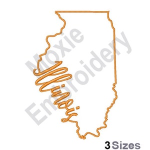 Carte de l'État de l'Illinois - motif de broderie Machine, motif de broderie contour de carte de l'Illinois, motif de broderie carte de l'État américain, conception de carte de l'Illinois
