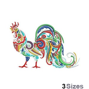 Colorful Rooster - Machine Embroidery Design - 3 Sizes, Proud Rooster Embroidery Pattern, Chicken Embroidery Design