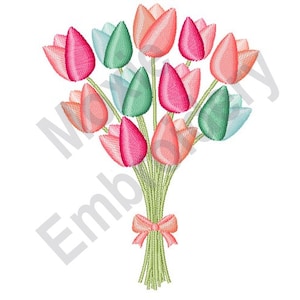 Tulip Bouquet - Machine Embroidery Design, Colored Tulips Embroidery Pattern, Spring Tulips Embroidery Design, Valentines Tulips Embroidery