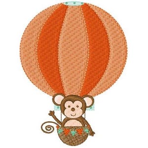 Hot Air Balloon Monkey - Machine Embroidery Design
